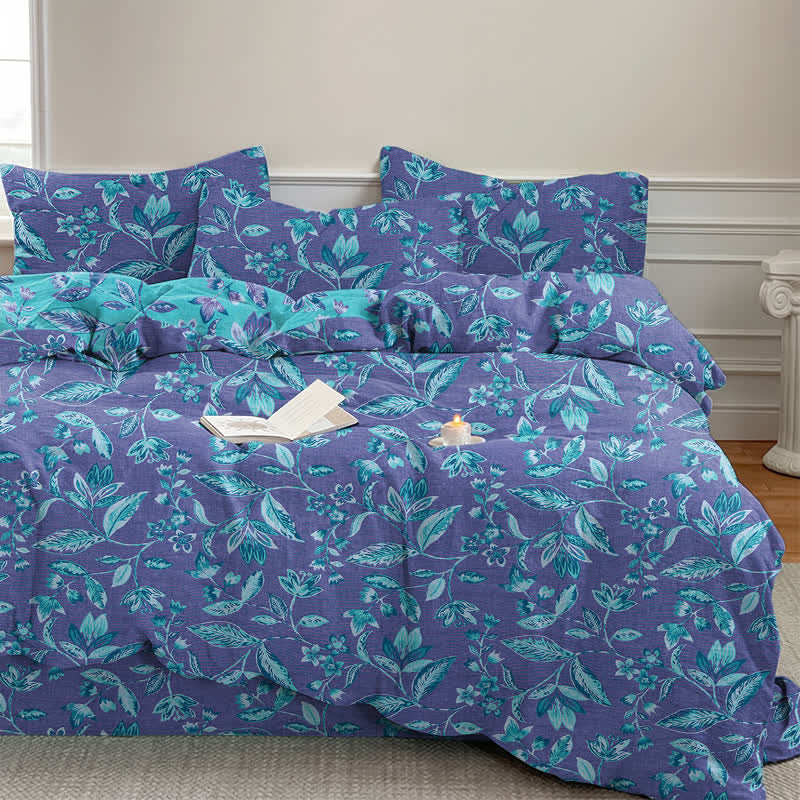Blue & Purple Leaf Cotton Duvet Cover Bedding Set - image 11