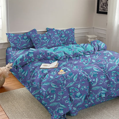 Blue & Purple Leaf Cotton Duvet Cover Bedding Set - image 12
