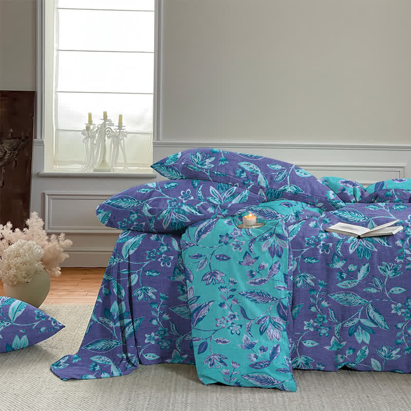 Blue & Purple Leaf Cotton Duvet Cover Bedding Set - image 15