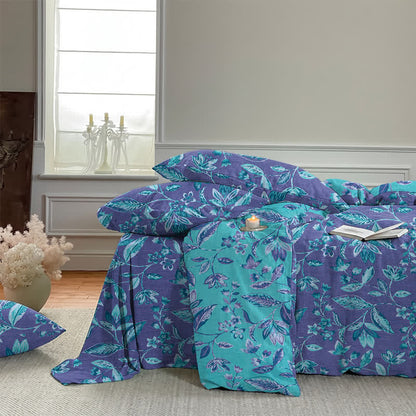Blue & Purple Leaf Cotton Duvet Cover Bedding Set - image 15