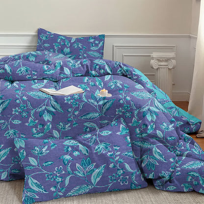 Blue & Purple Leaf Cotton Duvet Cover Bedding Set - image 16