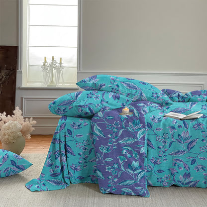 Blue & Purple Leaf Cotton Duvet Cover Bedding Set - image 6