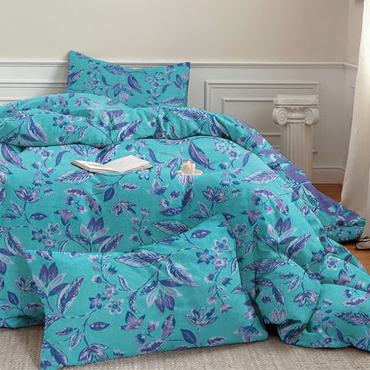 Blue & Purple Leaf Cotton Duvet Cover Bedding Set - image 7