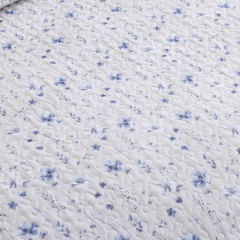 Blue Watercolor Flower Cotton Quilt Set - image 10