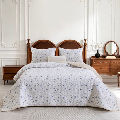 Blue Watercolor Flower Cotton Quilt Set - image 3