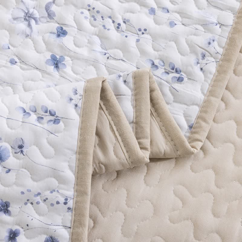 Blue Watercolor Flower Cotton Quilt Set - image 4