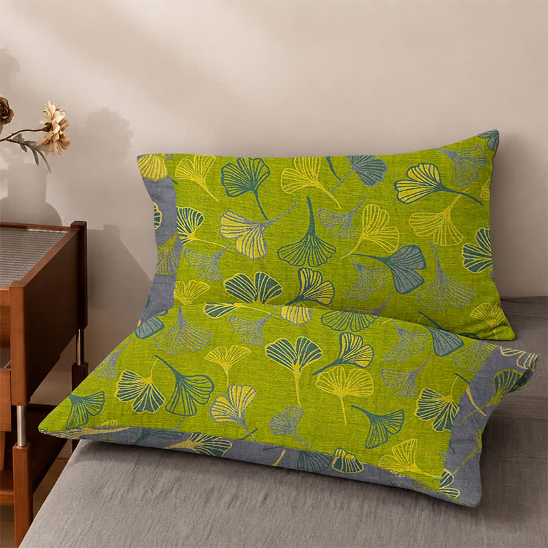 Vintage Green Ginkgo Leaf Cotton Bedspread Set - Green - 2PCS Pillowcases - 40'' x 20'' - image 4