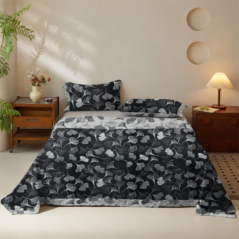 Vintage Black Ginkgo Leaf Reversible Cotton Bedding Set - image 2