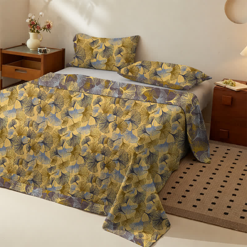 Golden Ginkgo Leaf Cotton Bedding Set - image 1