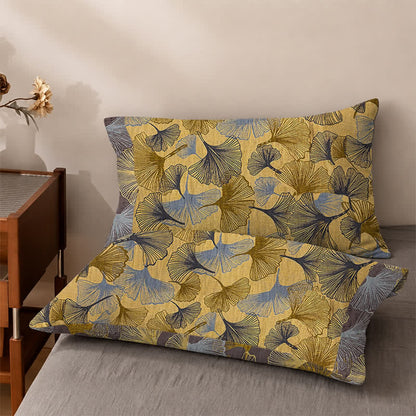 Golden Ginkgo Leaf Cotton Bedding Set - Yellow - 2PCS Pillowcases - 40" x 20" - image 4