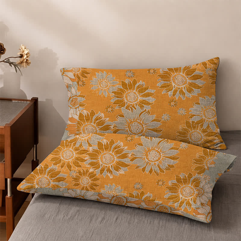 Sunflower Garden Cotton Gauze Bedspread - Orange - 2PCS Pillowcases - 40" x 20" - image 4