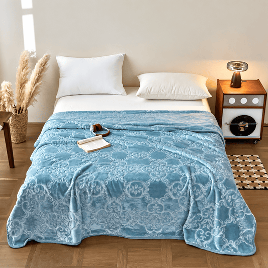 Multi-color Luxury Raschel Fleece Blanket - Blue - Blanket - 79" x 91" - image 0