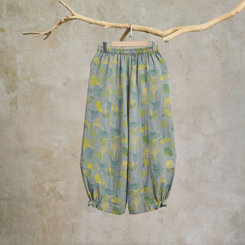 Green Ginkgo Leaf Cotton Pajama Pants - image 6