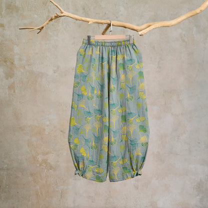 Green Ginkgo Leaf Cotton Pajama Pants - image 6