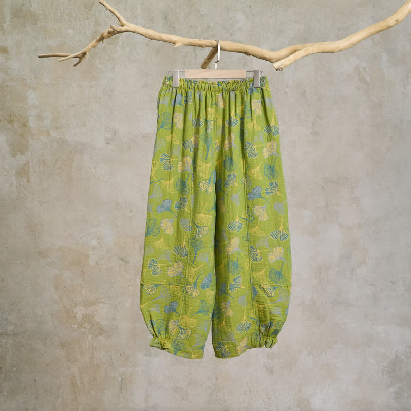Green Ginkgo Leaf Cotton Pajama Pants - image 1