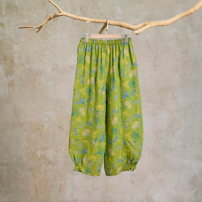 Green Ginkgo Leaf Cotton Pajama Pants - image 1