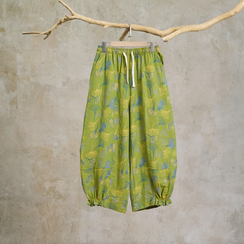 Green Ginkgo Leaf Cotton Pajama Pants - Green - XXL - image 0