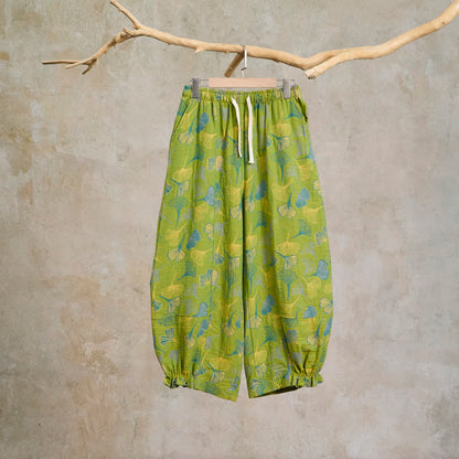 Green Ginkgo Leaf Cotton Pajama Pants - Green - XXL - image 0