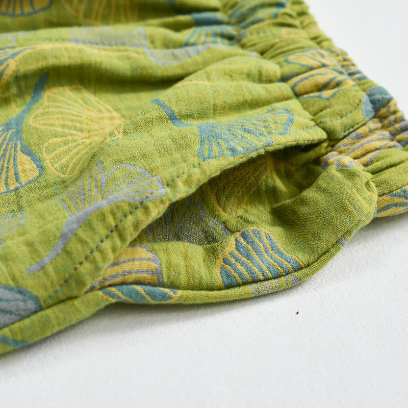 Green Ginkgo Leaf Cotton Pajama Pants - image 3
