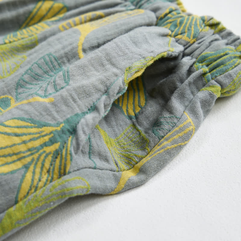 Green Ginkgo Leaf Cotton Pajama Pants - image 8