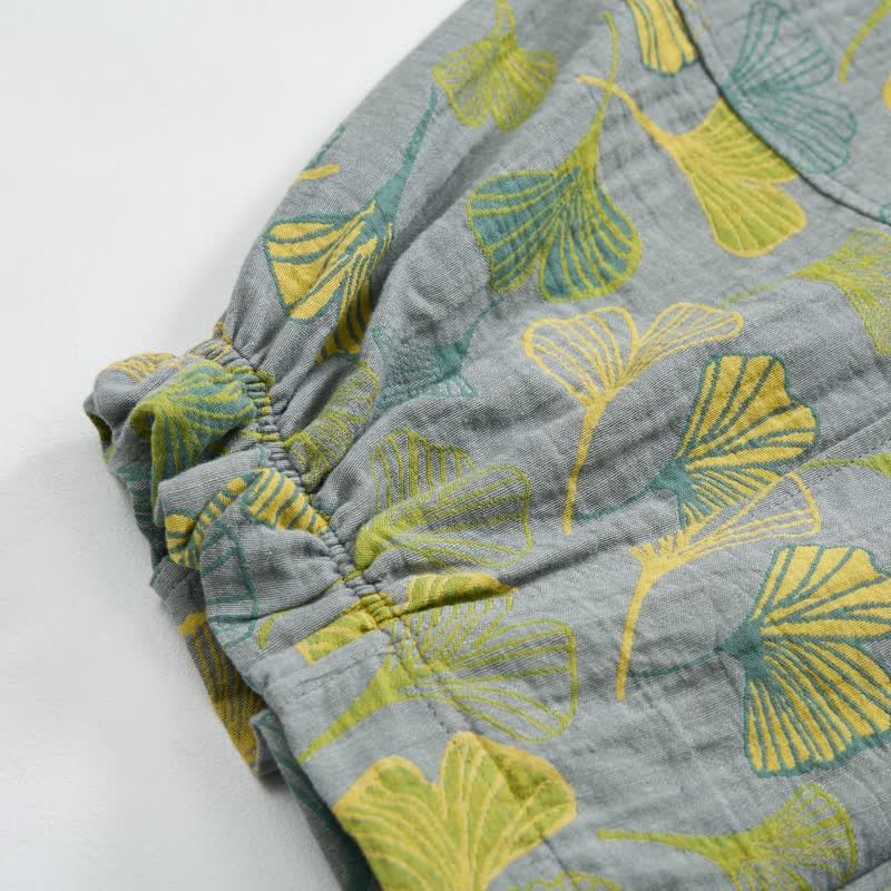 Green Ginkgo Leaf Cotton Pajama Pants - image 9