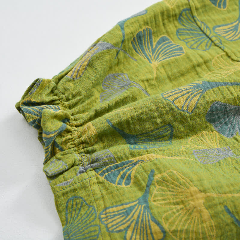 Green Ginkgo Leaf Cotton Pajama Pants - image 4