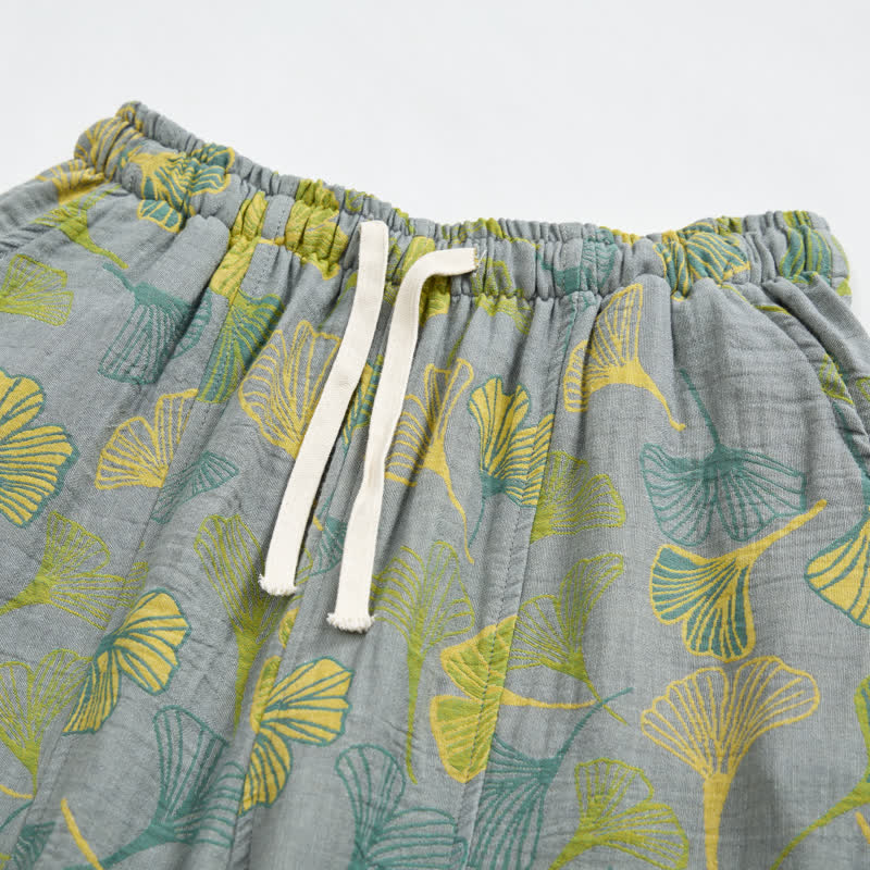 Green Ginkgo Leaf Cotton Pajama Pants - image 7