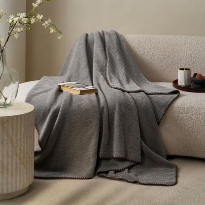 Minimalist Dual-Sided Sherpa Fleece Throw Blanket - Dark Gray - 79"W x 90"L - image 5