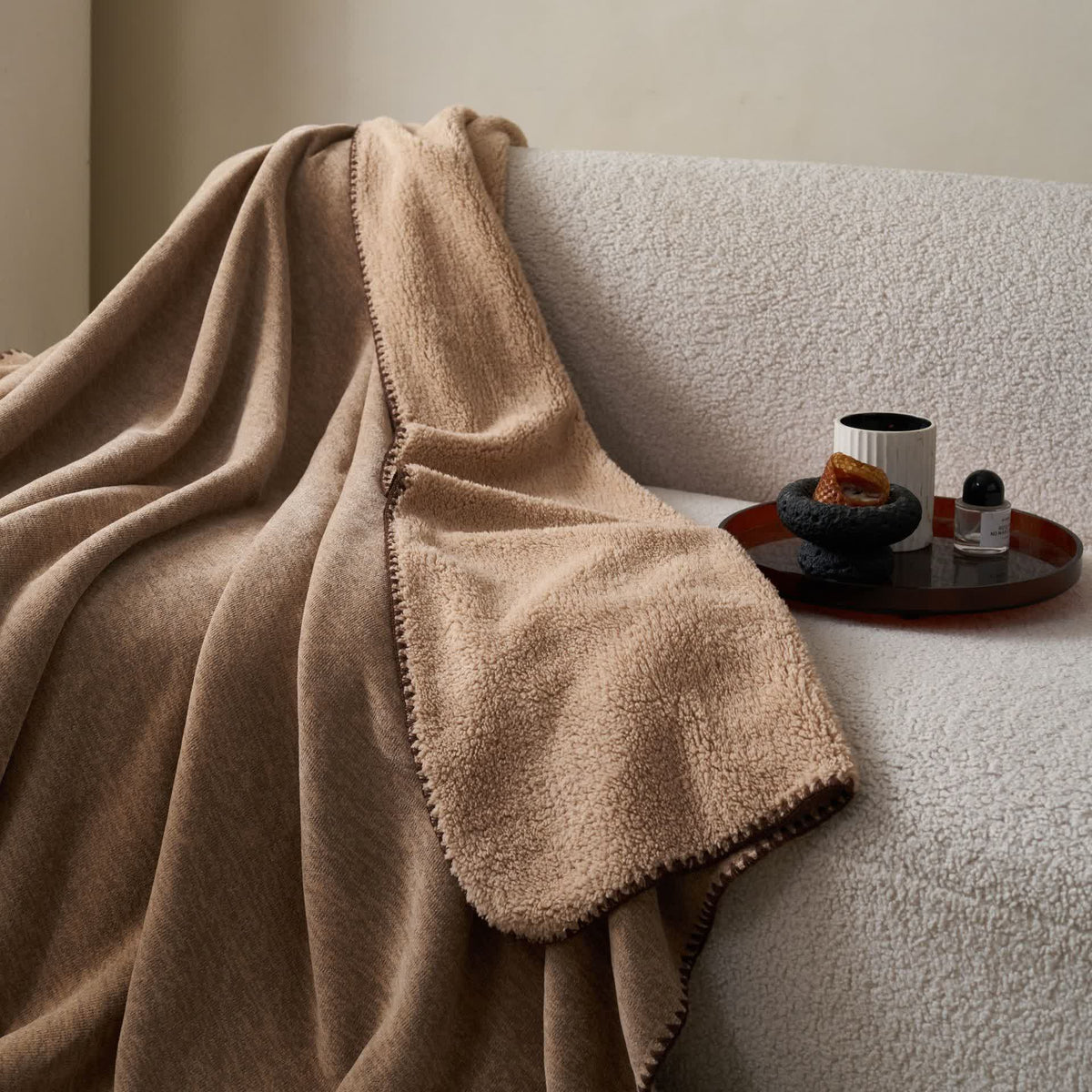 Minimalist Dual-Sided Sherpa Fleece Throw Blanket - image 2