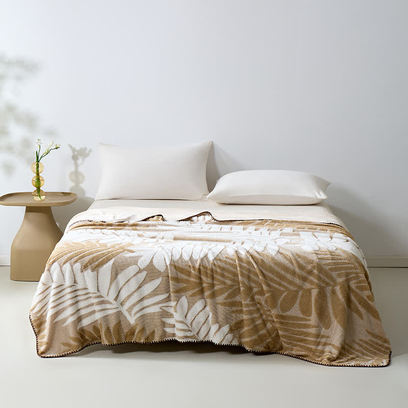 Modern Botanical Fleece Throw Blanket - Khaki - 79"W x 90"L - image 8