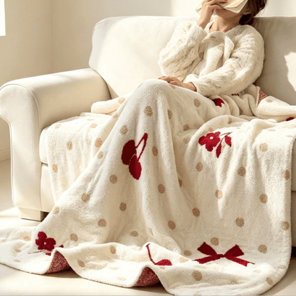 White Bow & Cherry Jacquard Throw Blanket - image 2