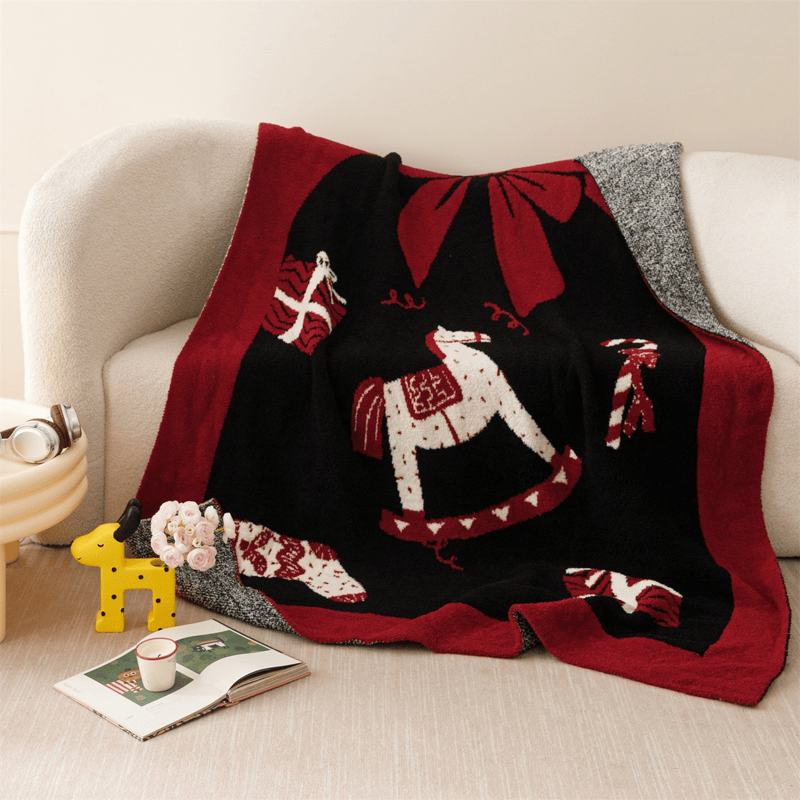 Christmas Rocking Horse Jacquard Throw Blanket - image 1