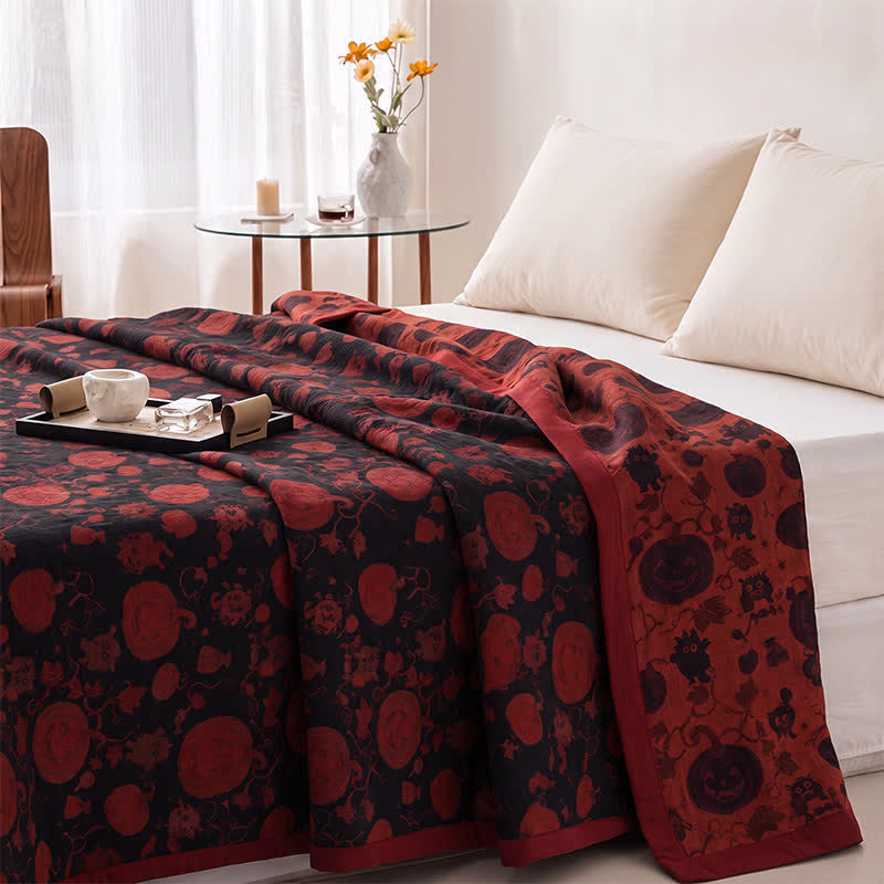 Burgundy Pumpkin Halloween Reversible Cotton Blanket - image 7