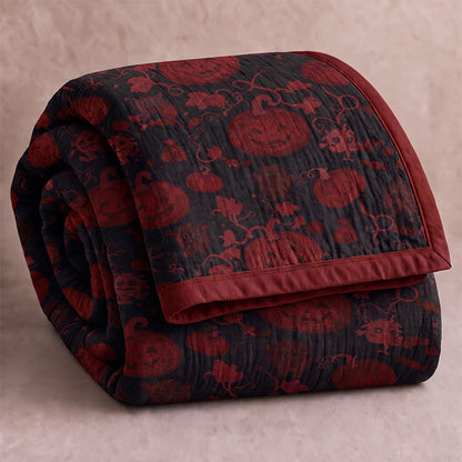 Burgundy Pumpkin Halloween Reversible Cotton Blanket - Black - Blanket - 92" x 104" - image 5