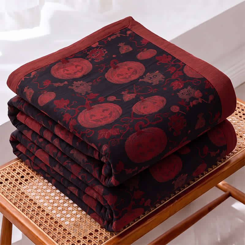 Burgundy Pumpkin Halloween Reversible Cotton Blanket - image 6