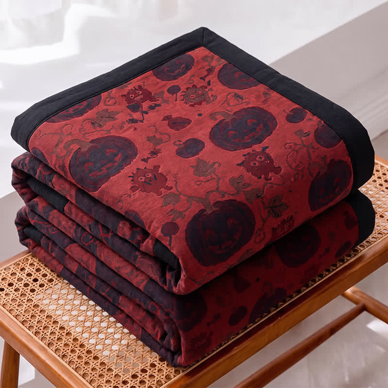 Burgundy Pumpkin Halloween Reversible Cotton Blanket - image 1