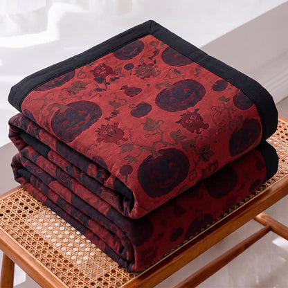 Burgundy Pumpkin Halloween Reversible Cotton Blanket - image 1