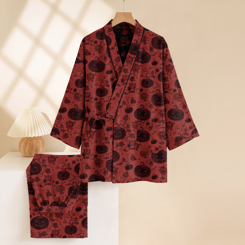 Halloween Pumpkin Cotton Kimono Pajama Set - image 3