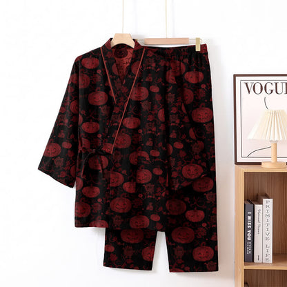 Halloween Pumpkin Cotton Kimono Pajama Set - Black - XL - image 6