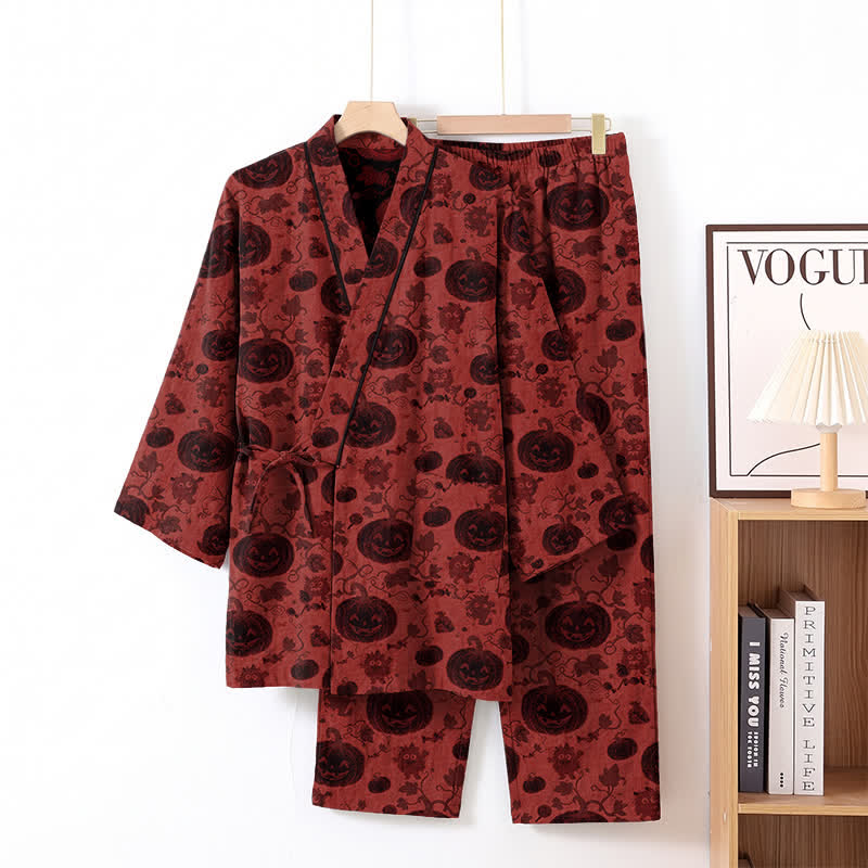 Halloween Pumpkin Cotton Kimono Pajama Set - Red - XL - image 1
