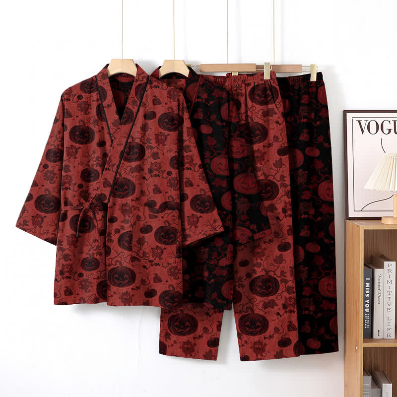 Halloween Pumpkin Cotton Kimono Pajama Set - image 0