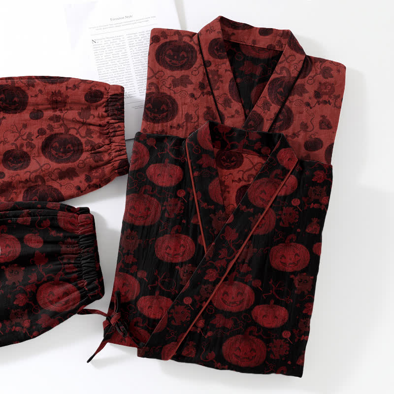 Halloween Pumpkin Cotton Kimono Pajama Set - image 11
