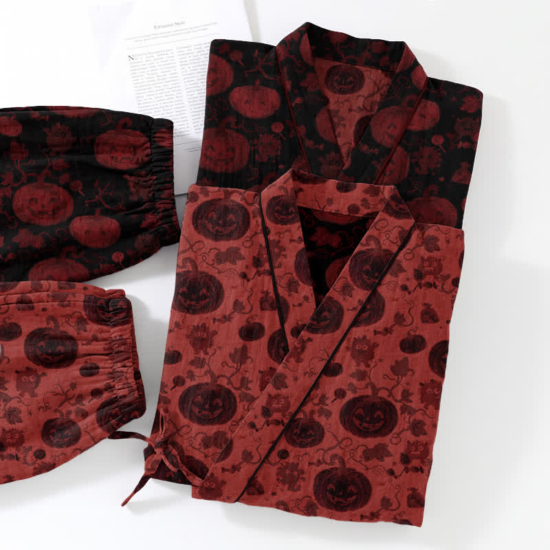 Halloween Pumpkin Cotton Kimono Pajama Set - image 5