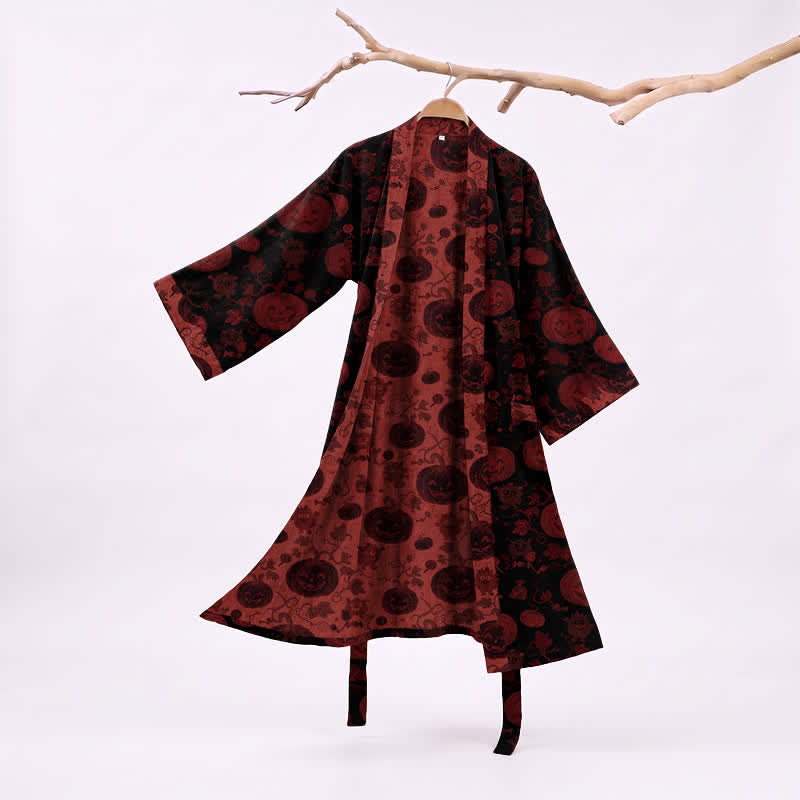 Red-Black Halloween Monster Cotton Kimono Robe - Black - XXL - image 5