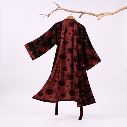 Red-Black Halloween Monster Cotton Kimono Robe - Black - XXL - image 5