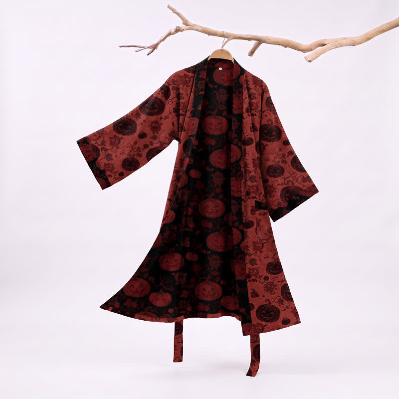 Red-Black Halloween Monster Cotton Kimono Robe - Red - XXL - image 0
