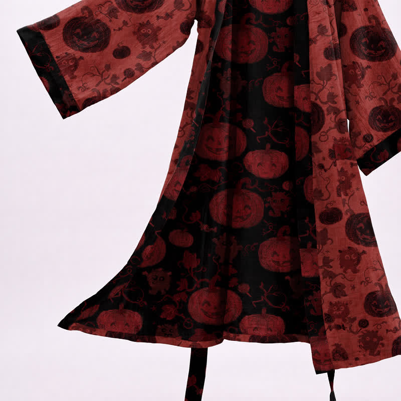 Red-Black Halloween Monster Cotton Kimono Robe - image 3