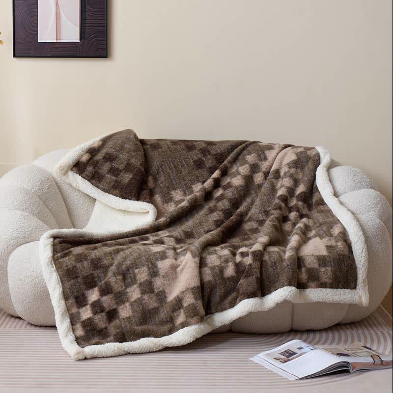 Double-Layer Sherpa Checkerboard Throw Blanket - image 1