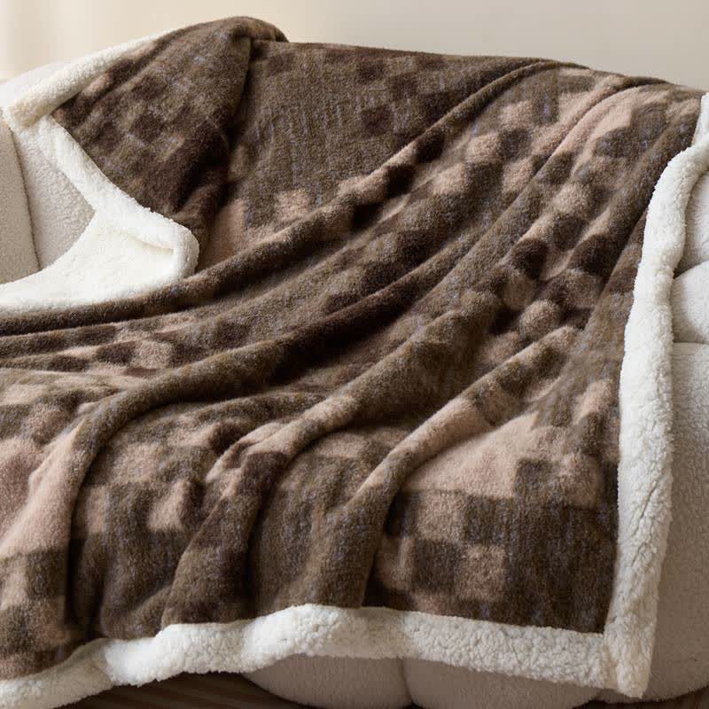 Double-Layer Sherpa Checkerboard Throw Blanket - image 4