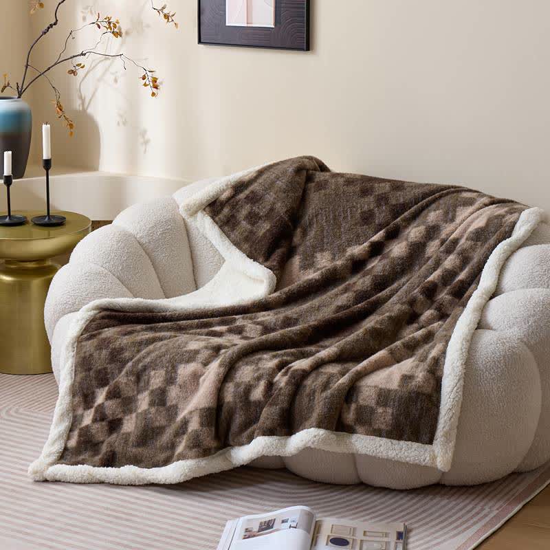 Double-Layer Sherpa Checkerboard Throw Blanket - image 2